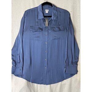 Chico's Women's Modal Button-Up Shirt Size 2 (US 12/14) Blue Career Boho